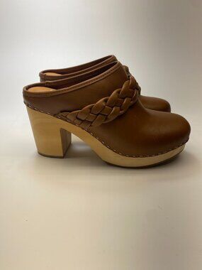 Dolce Vita Hila Braided Block Heel Mule Brown Leather Clogs Sz 8.5